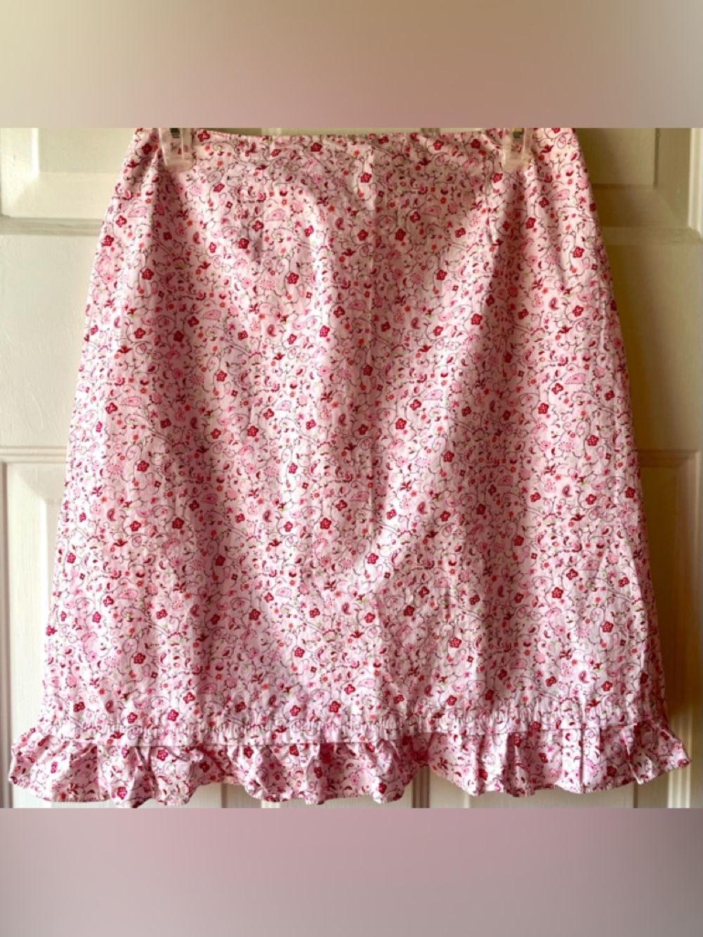 Talbots Pink Boho Floral Paisley Petite Print Bottom Ruffle Lined Skirt Size 6